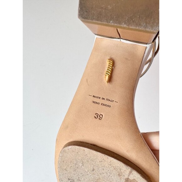 MAIYET Tan White Gold Colorblock Studded Stacked Block Heel Sandals, Size 39 - Picture 15 of 16